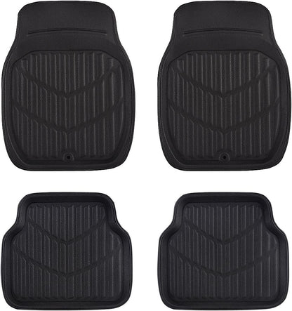 Deluxe Faux Leather Universal Fit 3D Waterproof Car Floor Mats, Super Anti-Slip for Suvs,Vans,Trucks,Pack of 4,Durable Easy Clean (Black, Large Size)