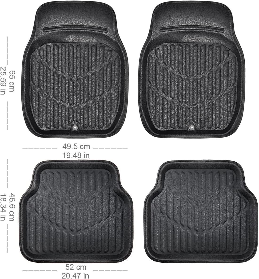 Deluxe Faux Leather Universal Fit 3D Waterproof Car Floor Mats, Super Anti-Slip for Suvs,Vans,Trucks,Pack of 4,Durable Easy Clean (Black, Large Size)