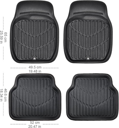 Deluxe Faux Leather Universal Fit 3D Waterproof Car Floor Mats, Super Anti-Slip for Suvs,Vans,Trucks,Pack of 4,Durable Easy Clean (Black, Large Size)