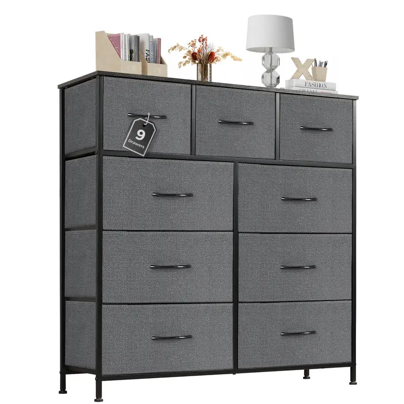 9-Drawer Dresser, Storage Unit Organizer Chest for Clothes, Tall Dresser & Chest of Drawers for Bedroom, Hallway, Living Room, Closet, & Dorm Furniture - Steel Frame, Wood Top