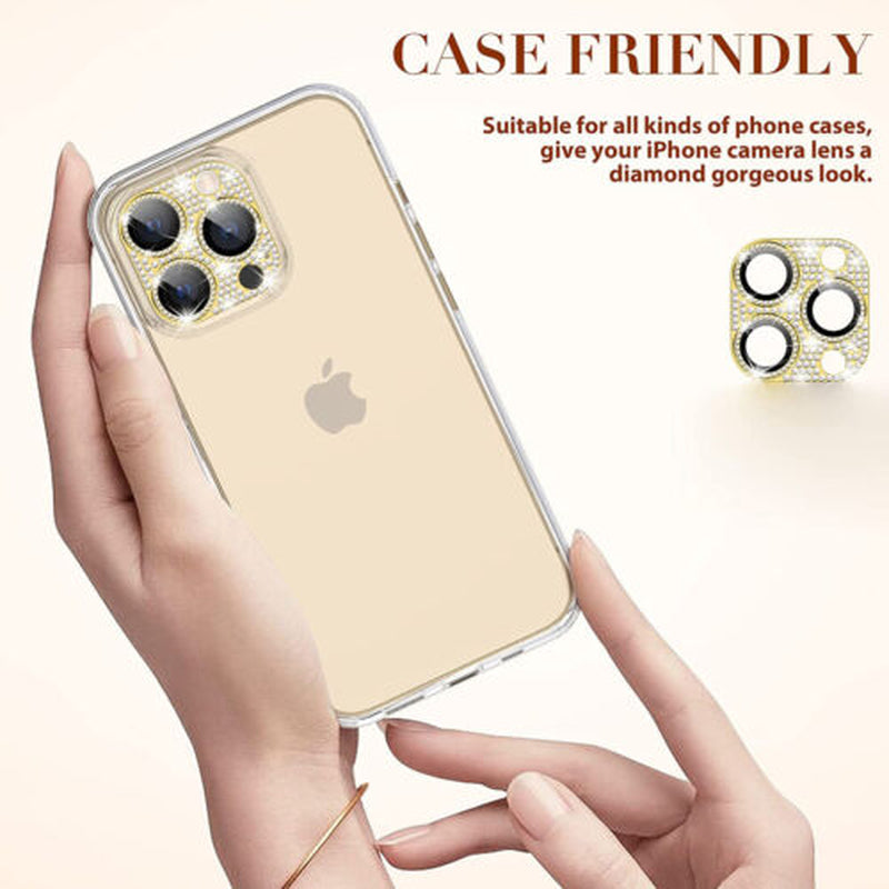 For Iphone 14 13 12 Pro Max Full Cover Metal Diamond Camera Lens Protector Case