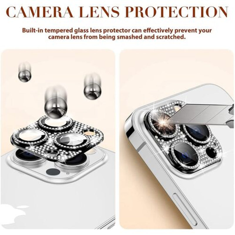 For Iphone 14 13 12 Pro Max Full Cover Metal Diamond Camera Lens Protector Case