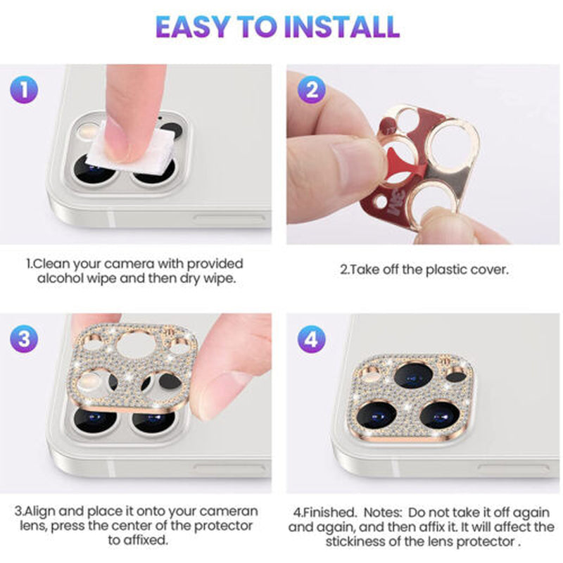 For Iphone 14 13 12 Pro Max Full Cover Metal Diamond Camera Lens Protector Case