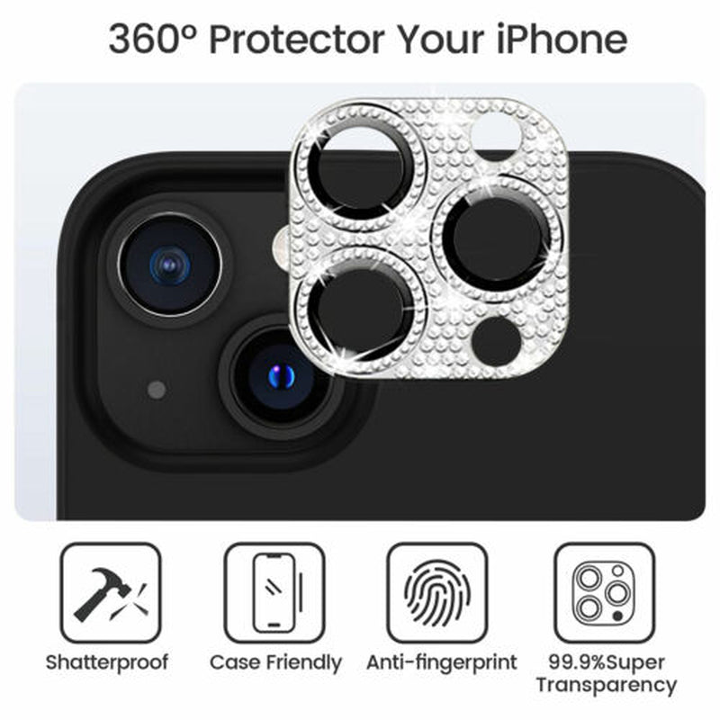 For Iphone 14 13 12 Pro Max Full Cover Metal Diamond Camera Lens Protector Case