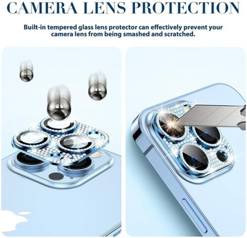 For Iphone 14 13 12 Pro Max Full Cover Metal Diamond Camera Lens Protector Case