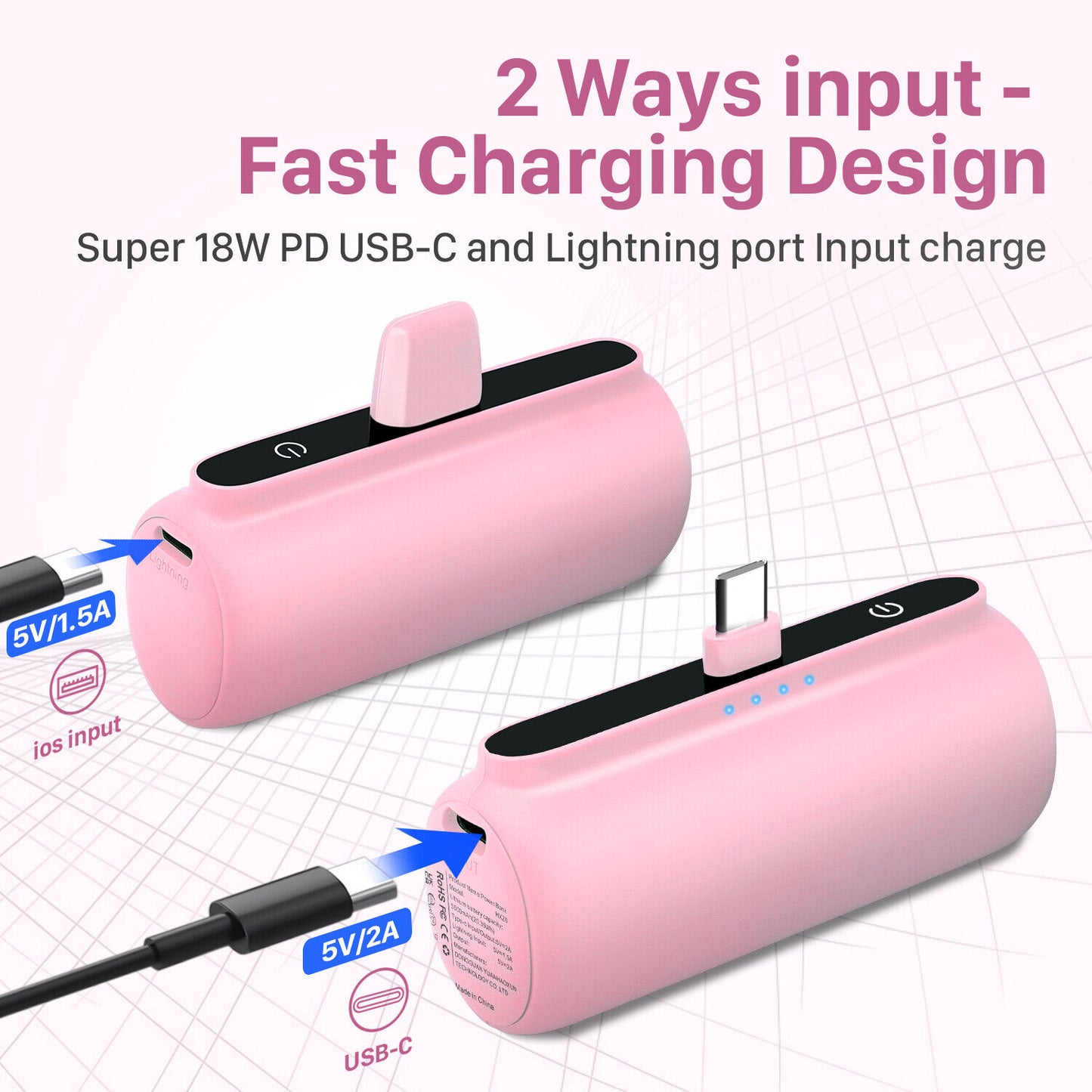 Mini Power Bank Portable Charger for Iphone or Type C Phones Instant Charging