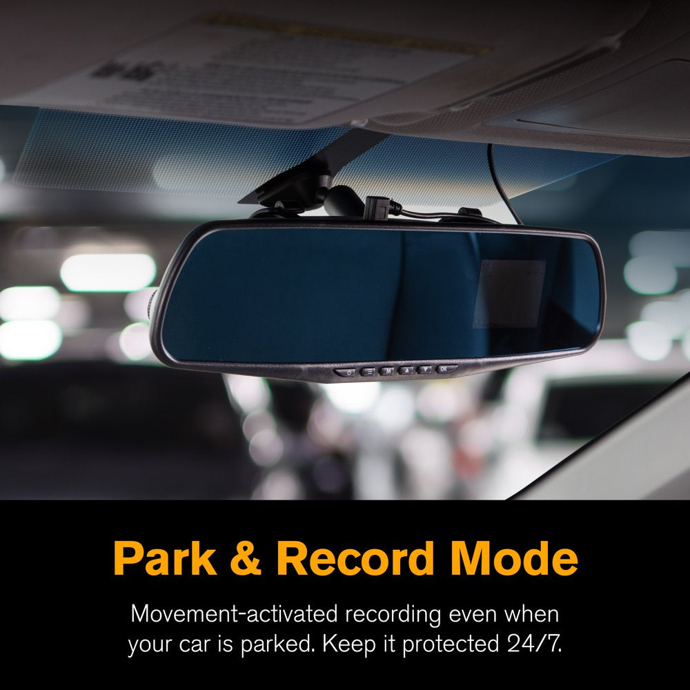 720P Mirror Roadcam, Add-On Rear View Mirror & HD Dash Cam 2-In-1, 2.4" LCD Monitor