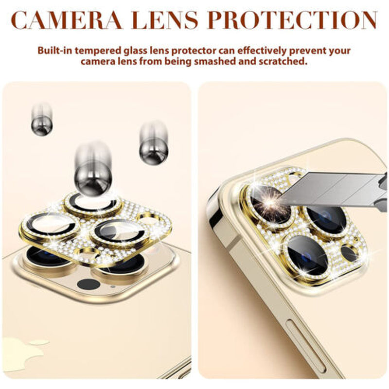 For Iphone 14 13 12 Pro Max Full Cover Metal Diamond Camera Lens Protector Case